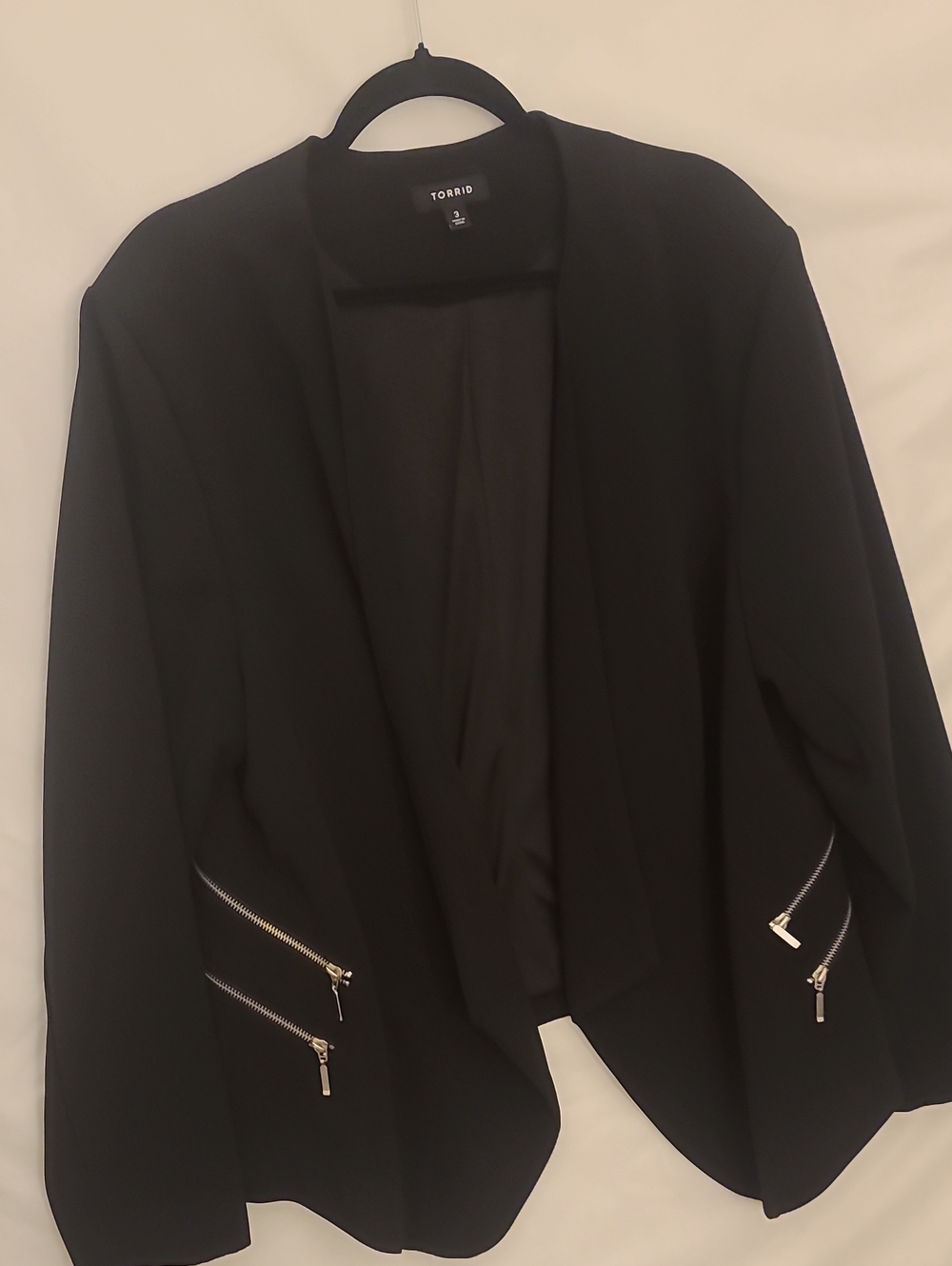 torrid Black Open-Front Blazer with Silver Zipper Accents